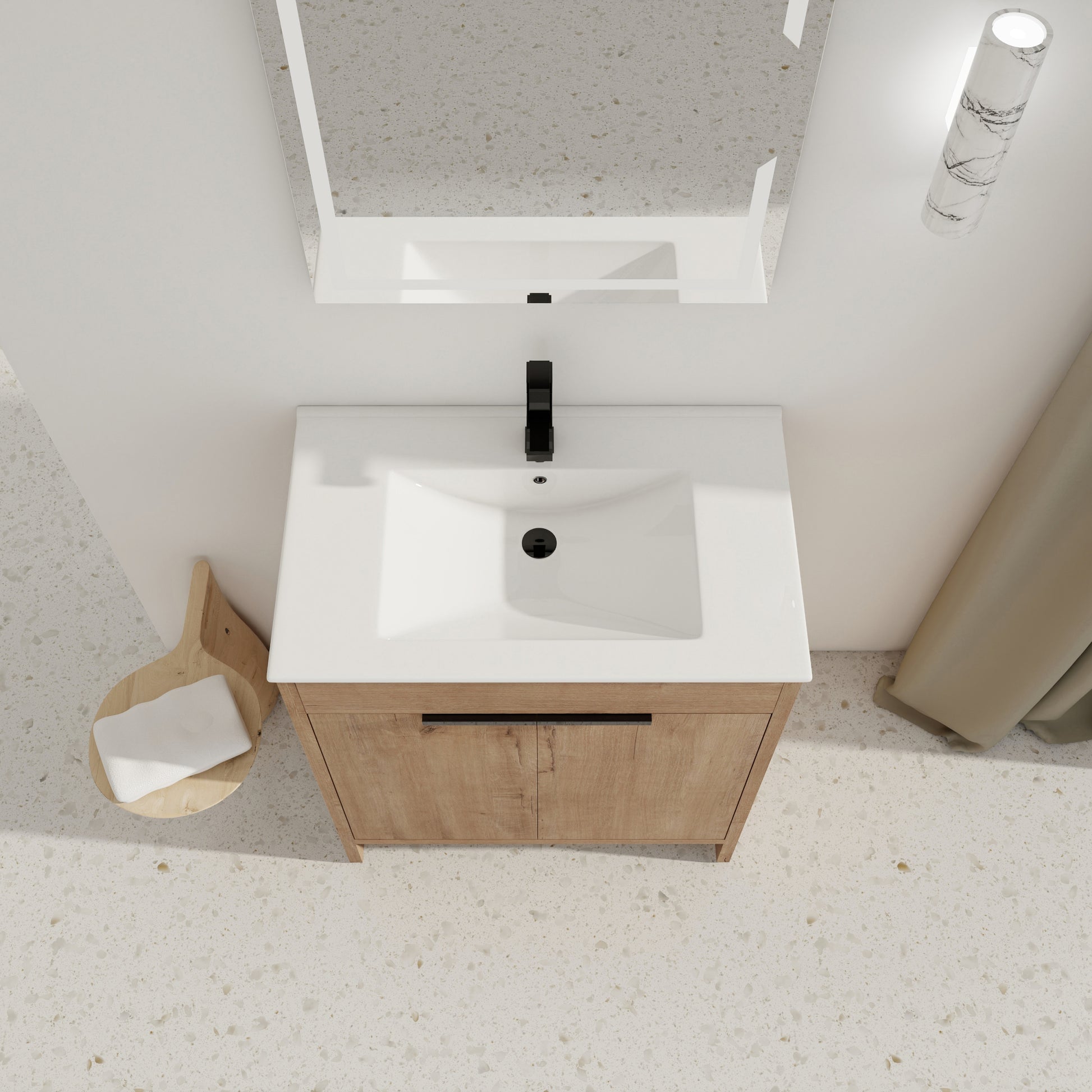 30" Freestanding Bathroom Vanity With White Ceramic Sink & 2 Soft Close Cabinet Doors Kd Packing ,Bvb02430Imo Bl9075B Imitative Oak 2 Bathroom Freestanding Modern Plywood