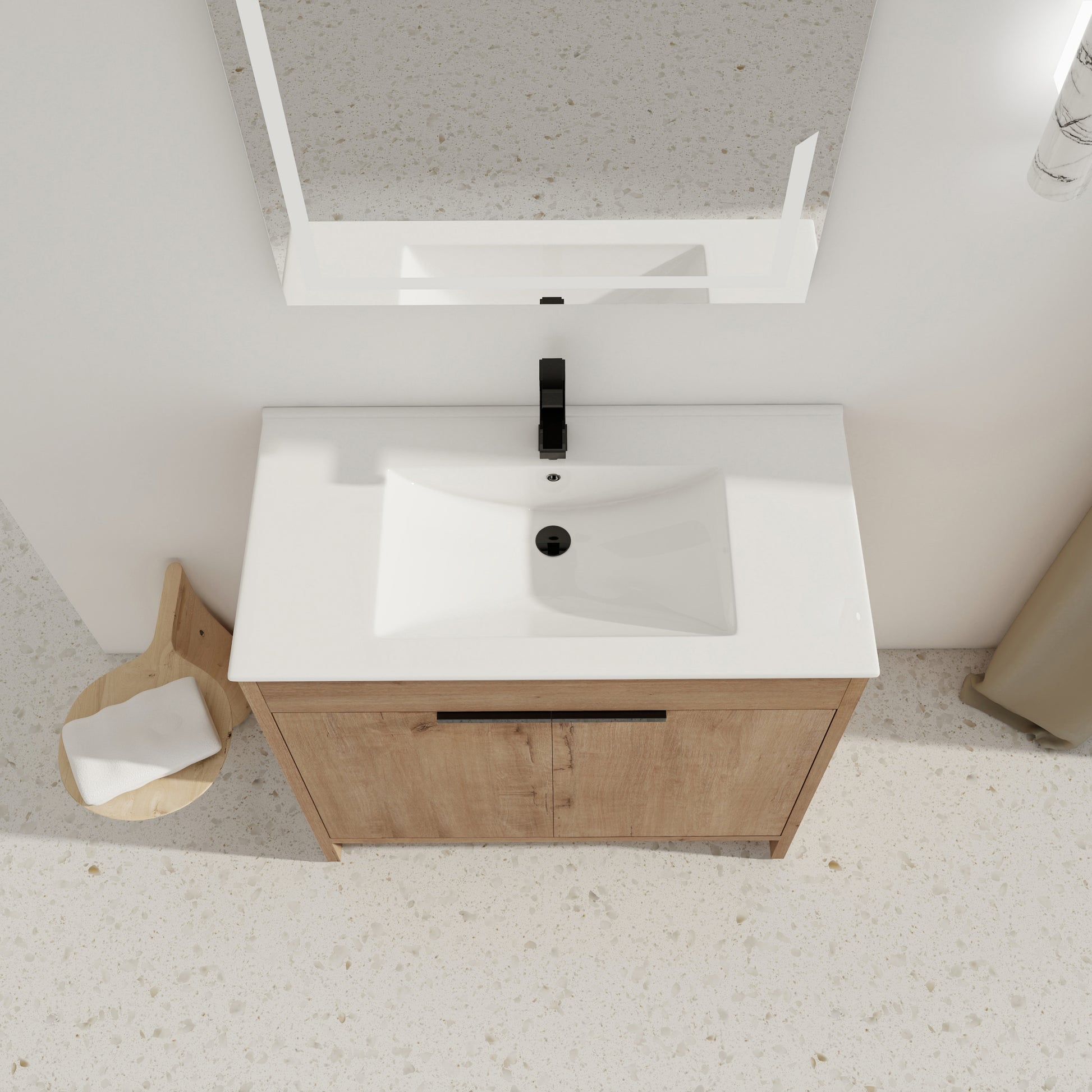 36" Freestanding Bathroom Vanity with White Ceramic imitative