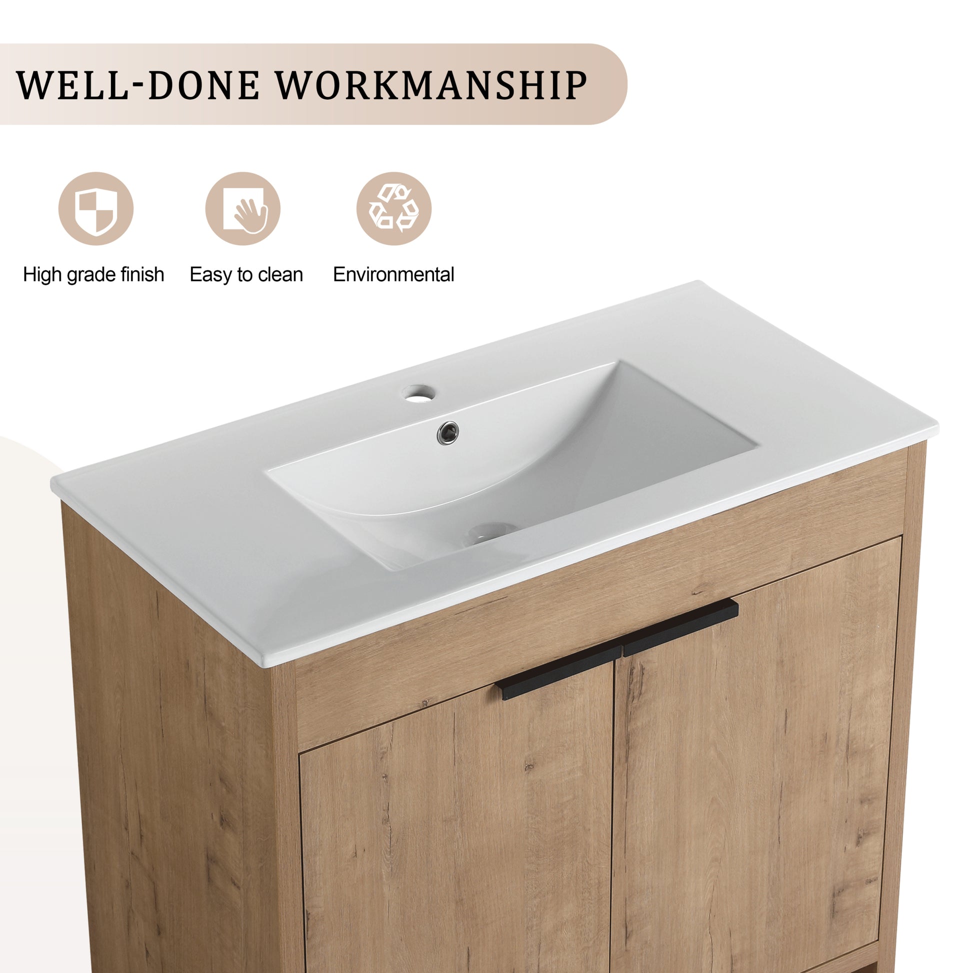 36" Freestanding Bathroom Vanity With White Ceramic Sink & 2 Soft Close Cabinet Doors Kd Packing ,Bvb02436Imo F Bl9090B Imitative Oak 2 Bathroom Freestanding Modern Plywood