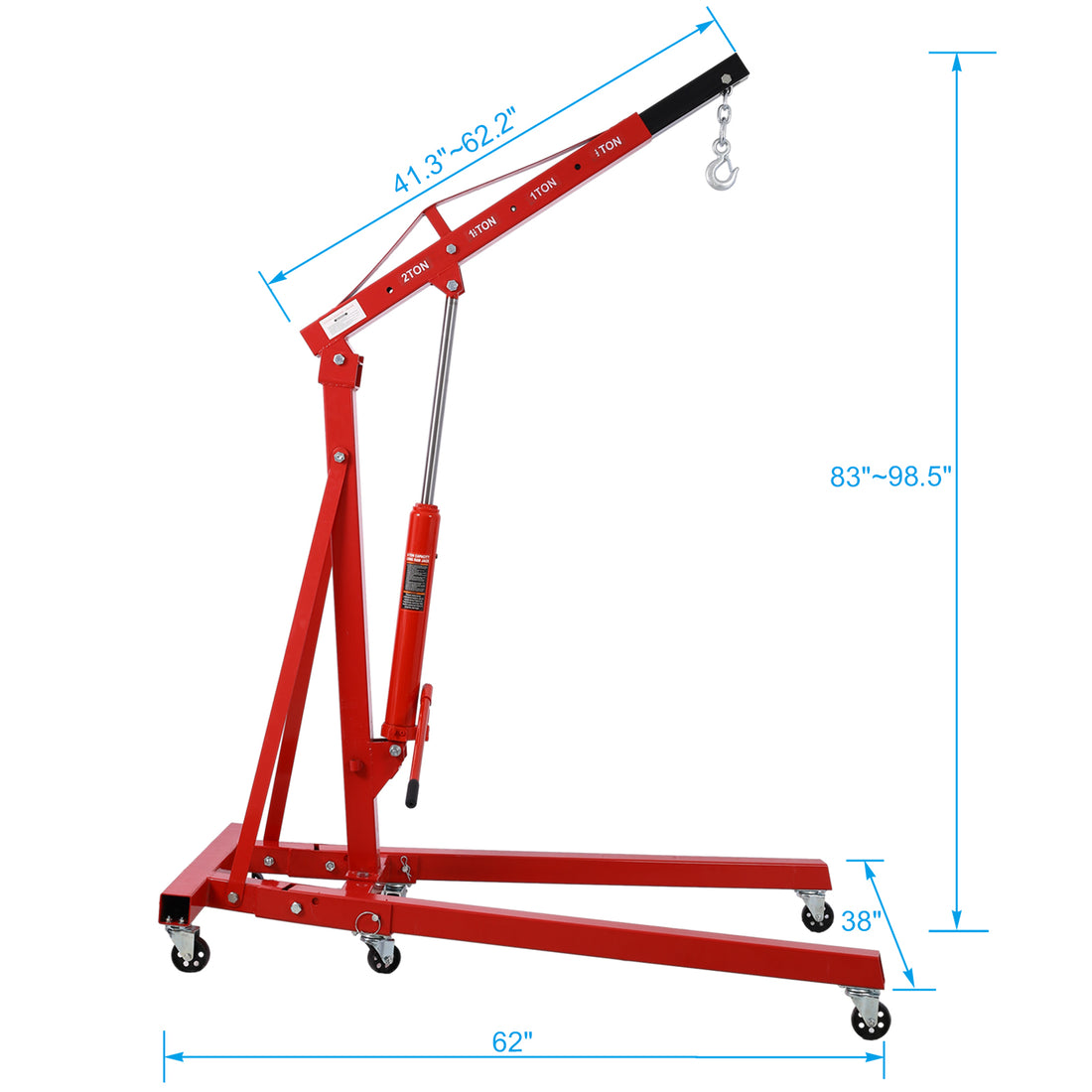 2 Ton Folding Engine Hoist Cherry Picker Shop Crane Hoist Lift, Heavy Duty Steel With 6 Iron Caster Wheels Red Black Red Carbon Steel