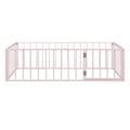 Twin Size Metal Floor Bed Frame With Fence And Door, Pink Pink Metal