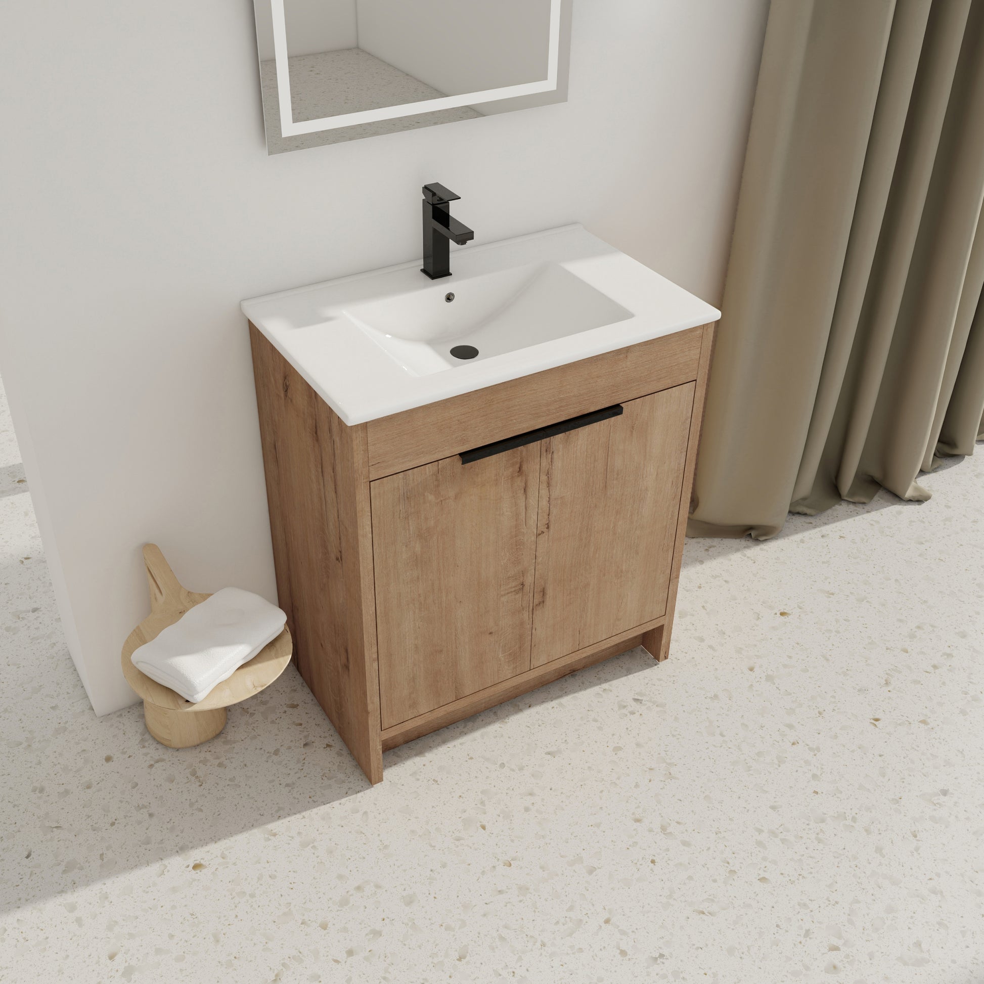 30" Freestanding Bathroom Vanity with White Ceramic imitative