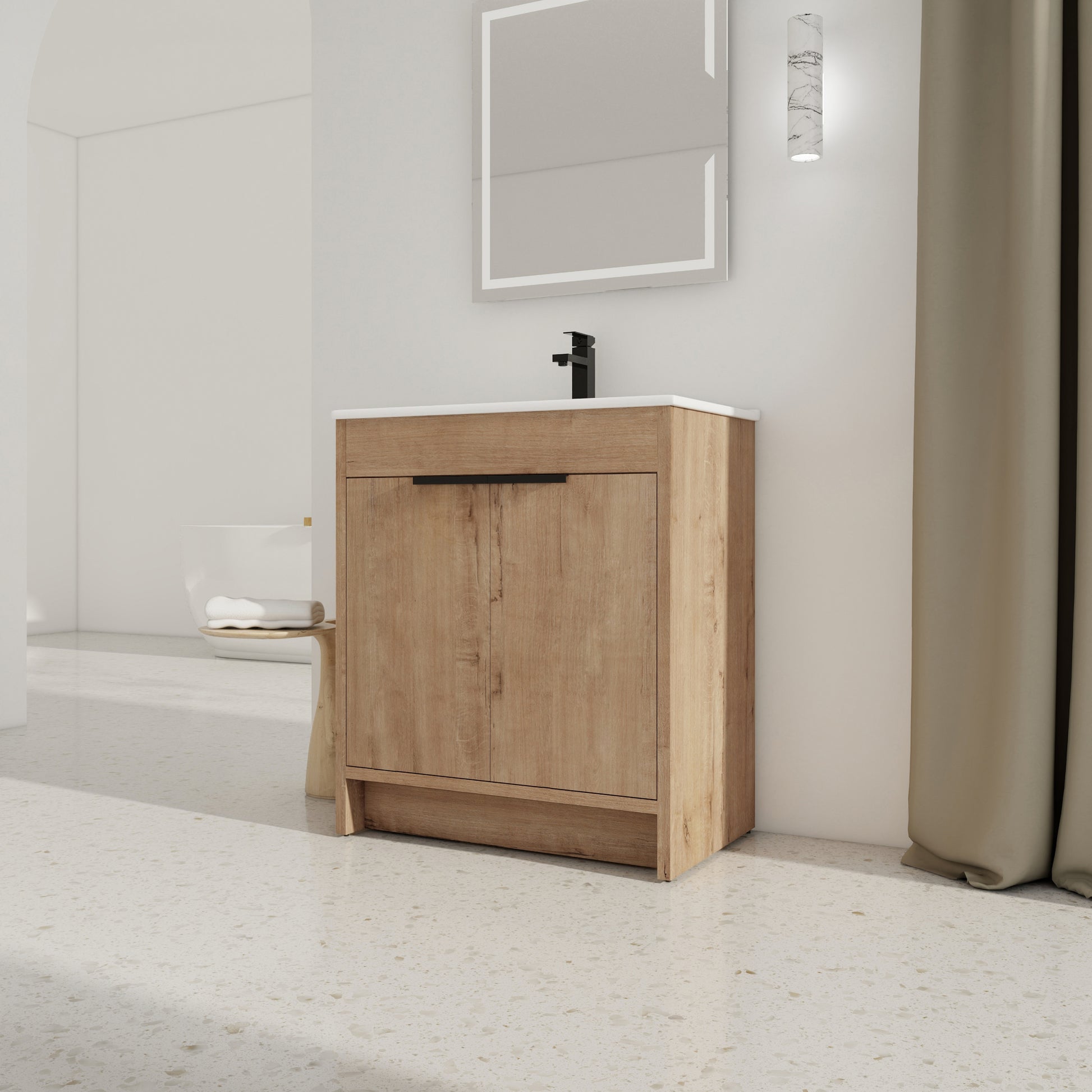 30" Freestanding Bathroom Vanity with White Ceramic imitative