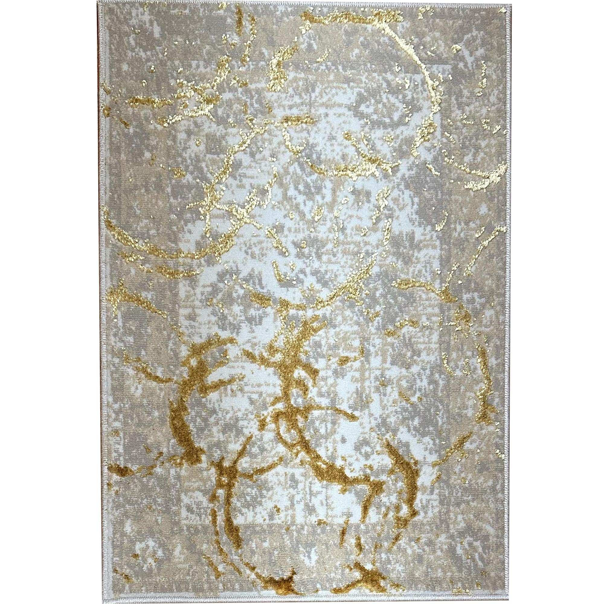 Penina Luxury Area Rug In Beige And Gray With Gold Circles Abstract Design Multicolor Polyester