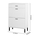 Shoe Cabinet, Freestanding Shoe Rack Storage Organizer With Drawers & Metal Legs, Modern Shoe Storage Cabinet With 2 Flip Drawers For Entryway 3 4 Spaces White Particle Board