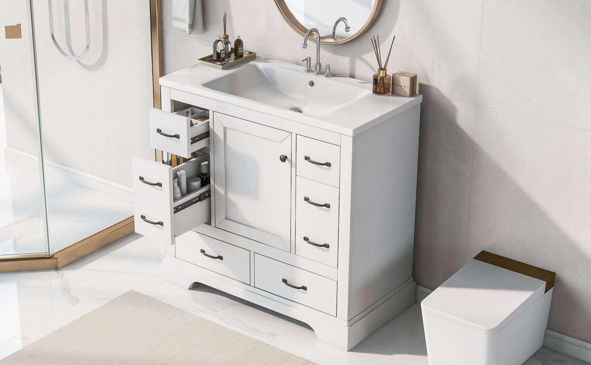 36" Bathroom Vanity With Sink Combo, Six Drawers, Multi Functional Drawer Divider, Adjustable Shelf, White Old Sku:Sy999808Aak White Solid Wood Mdf