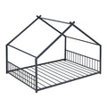 Full Size Metal House Bed, Black Black Metal