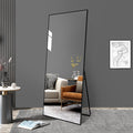 Floor Mirror Full Length Mirror Ultra Thin Aluminum Alloy Frame Modern Style Standing Hanging Mirror Wall Mounted Mirror Black Aluminium