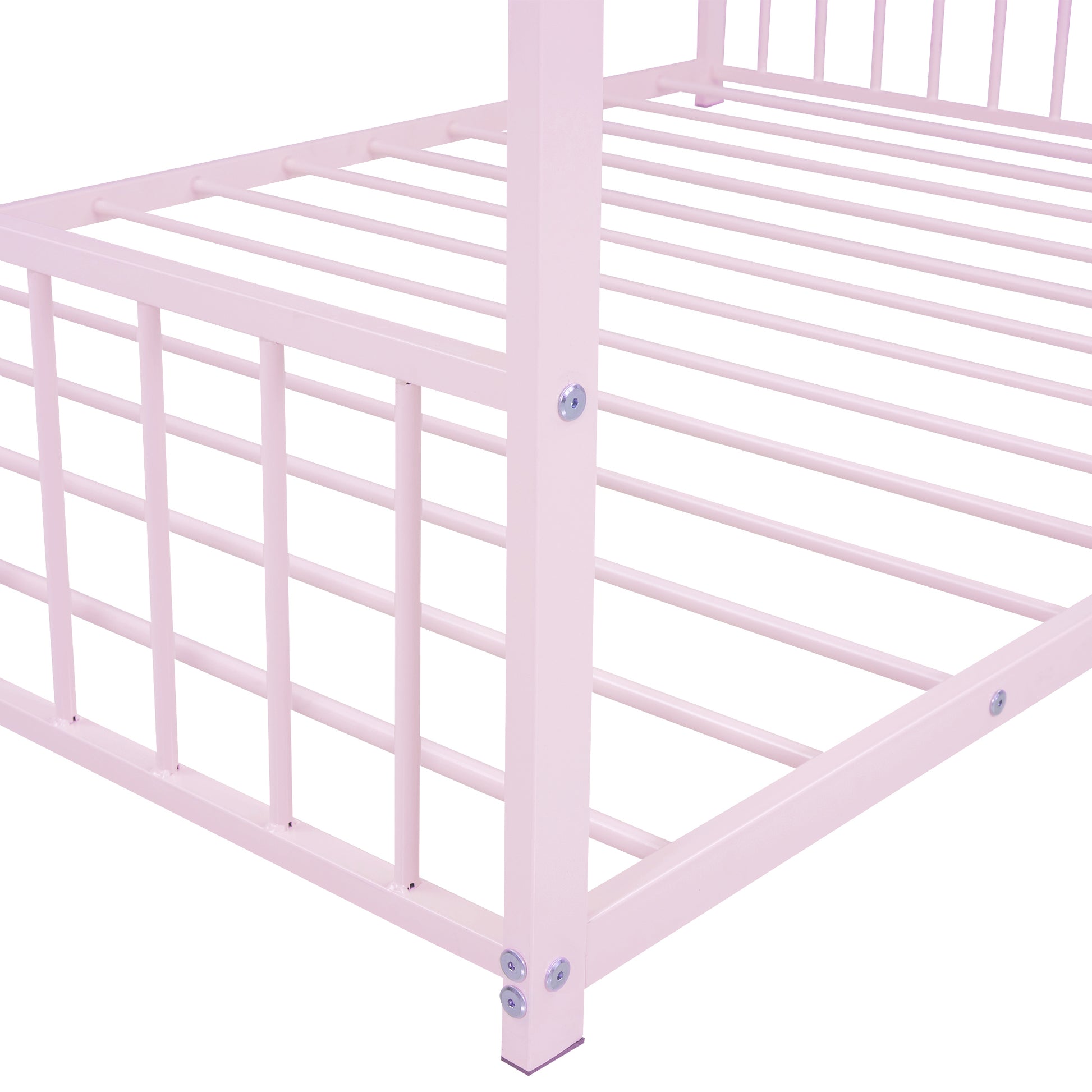 Full Size Metal House Bed, Pink Pink Metal