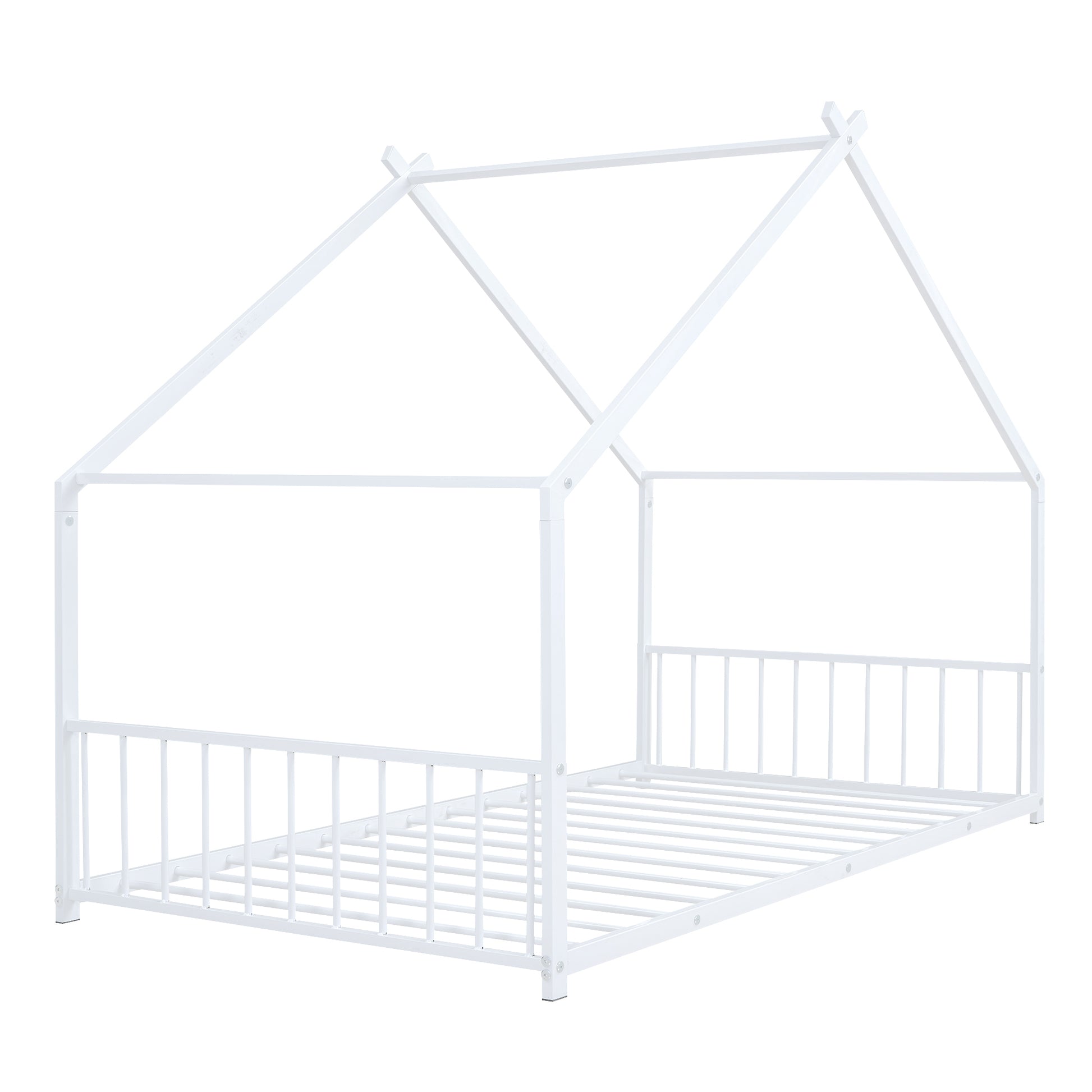 Twin Size Metal House Bed, White White Metal