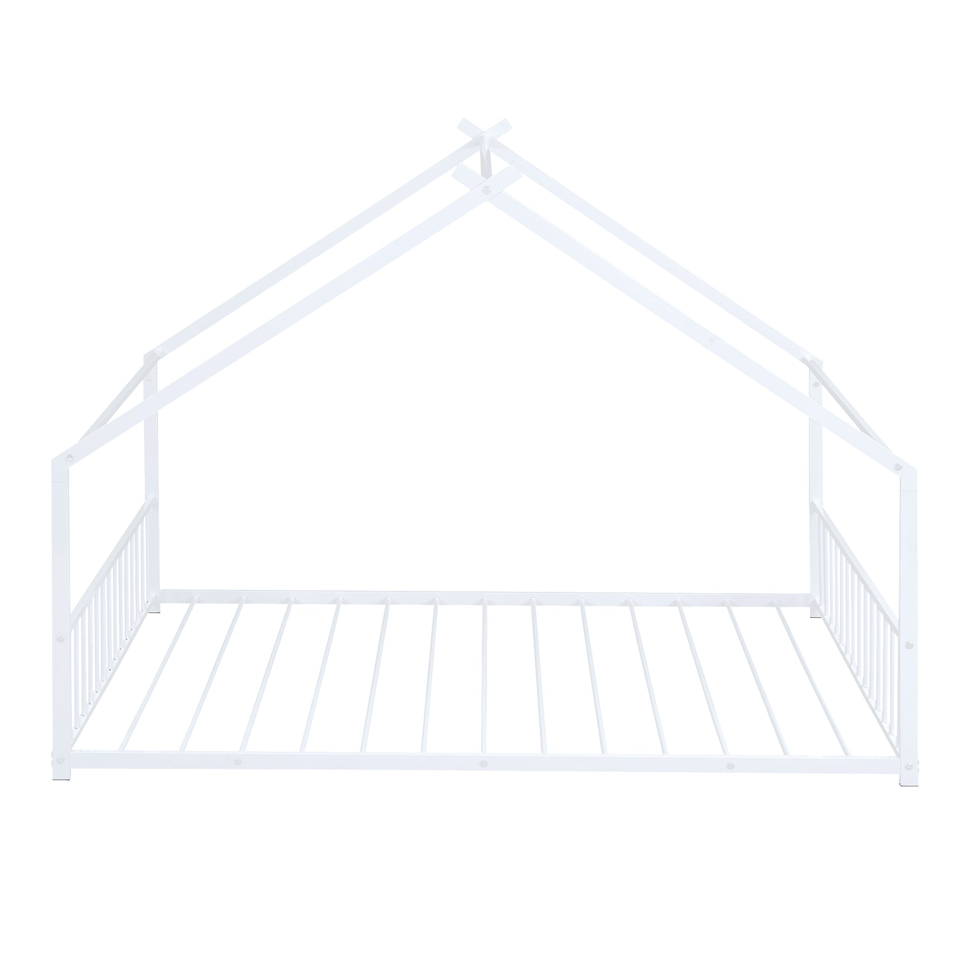 Full Size Metal House Bed, White White Metal