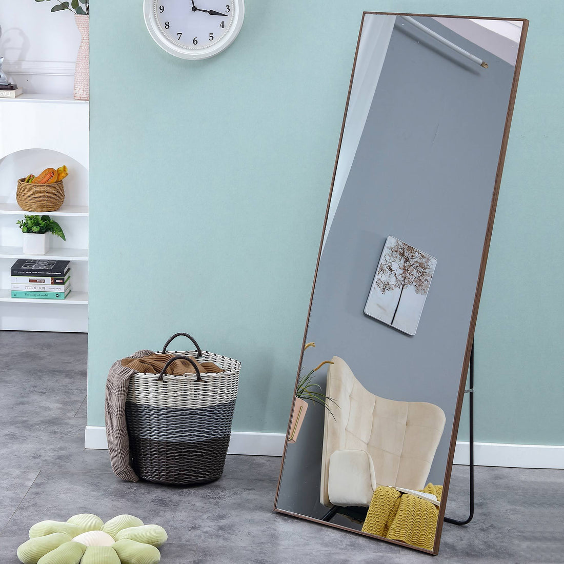 Clean And Beautiful Solid Wood Frame Full Length Mirror, Dressing Mirror, Bedroom Porch, Decorative Mirror, Clothing Store, Floor Standing Large Mirror, Wall Mounted. 65 "* 23" Transparent Glass