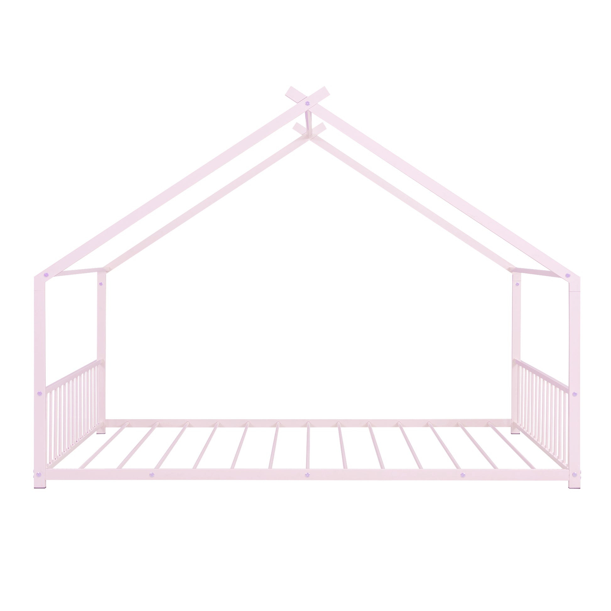 Full Size Metal House Bed, Pink Pink Metal