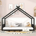 Full Size Metal House Bed, Black Black Metal