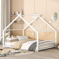 Full Size Metal House Bed, White White Metal