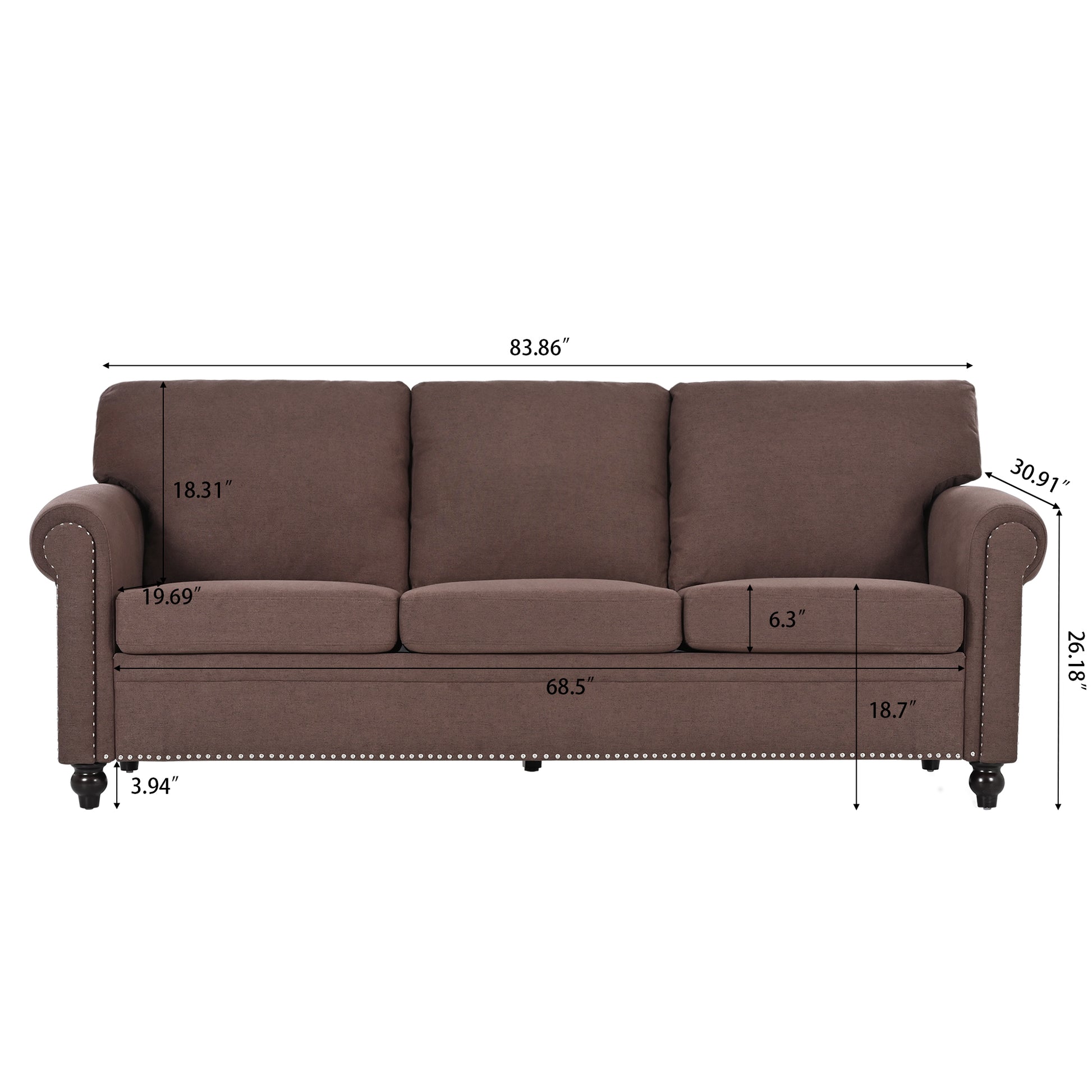 3 Seater Sofa. Brown Foam Fabric