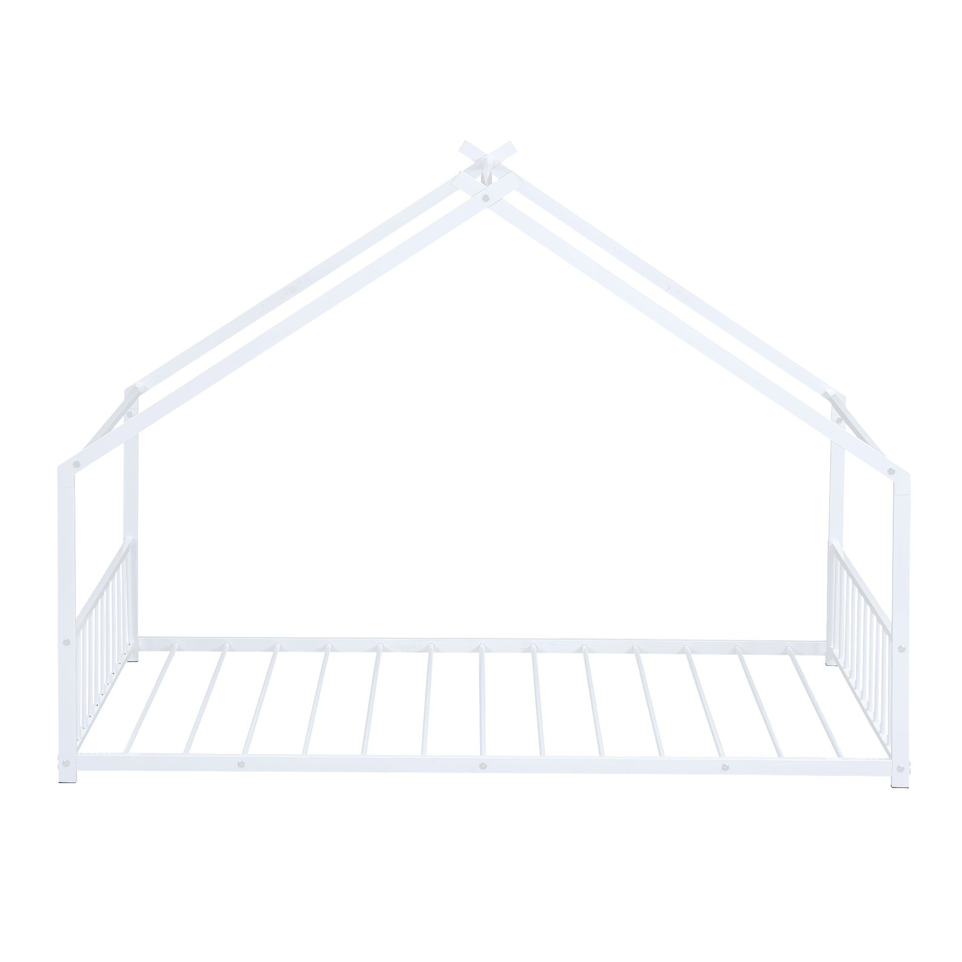 Twin Size Metal House Bed, White White Metal