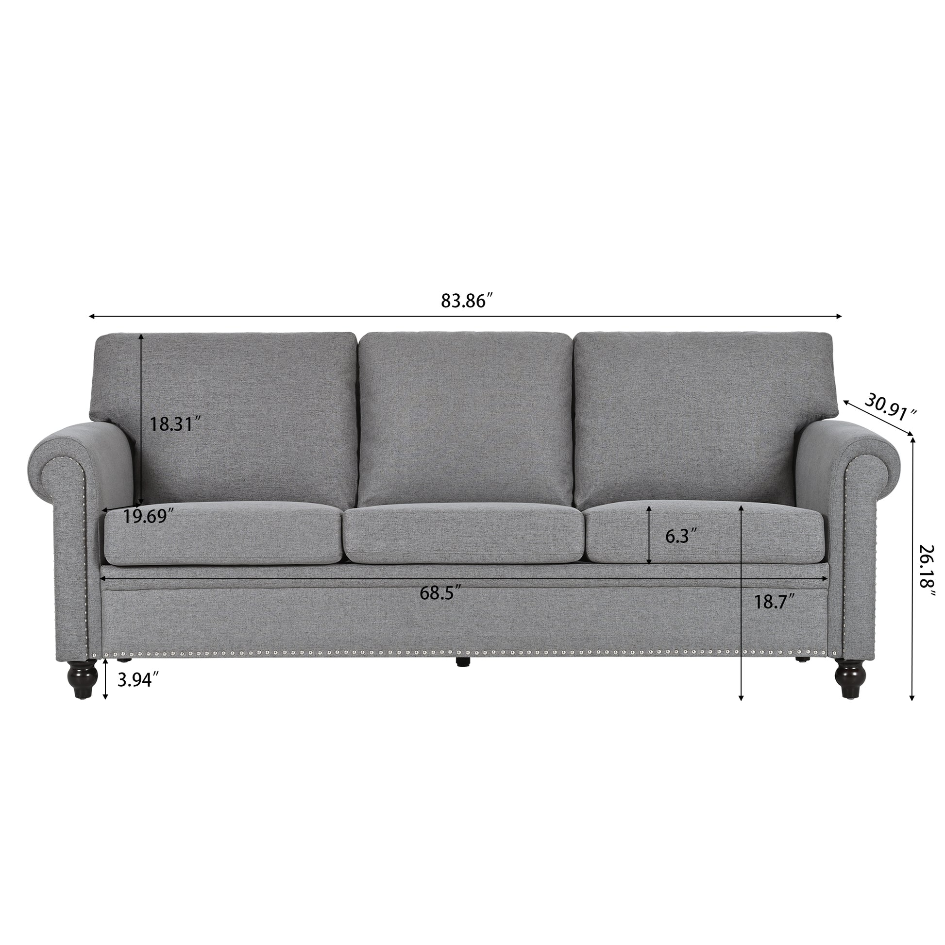 3 Seater Sofa. Grey Foam Fabric