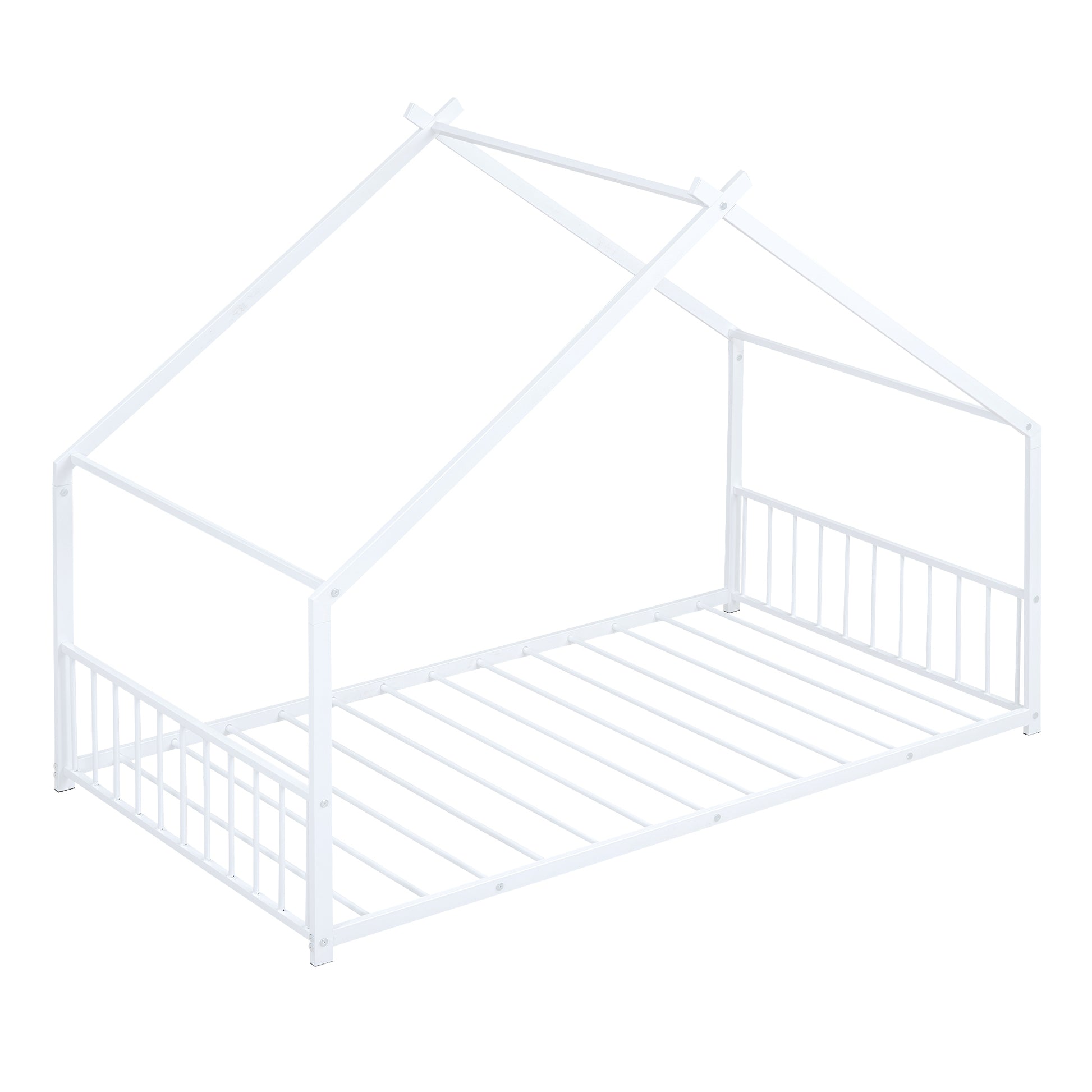 Twin Size Metal House Bed, White White Metal