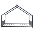 Full Size Metal House Bed, Black Black Metal