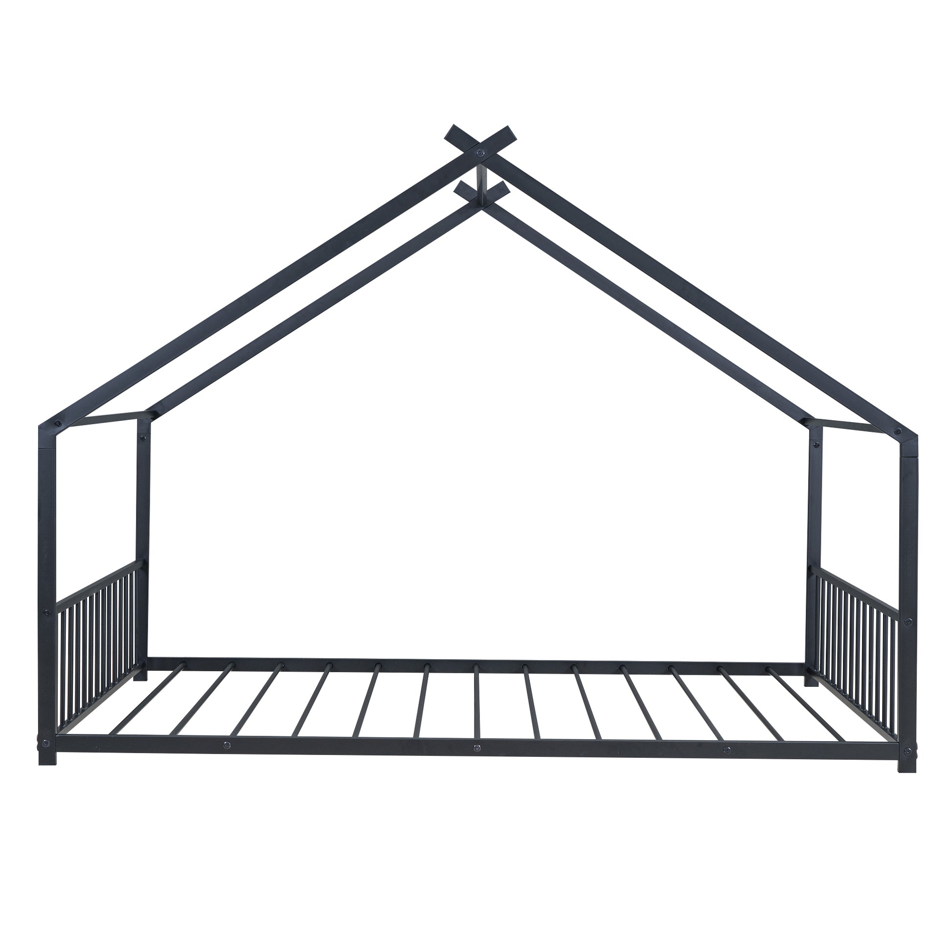 Full Size Metal House Bed, Black Black Metal