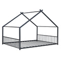 Full Size Metal House Bed, Black Black Metal