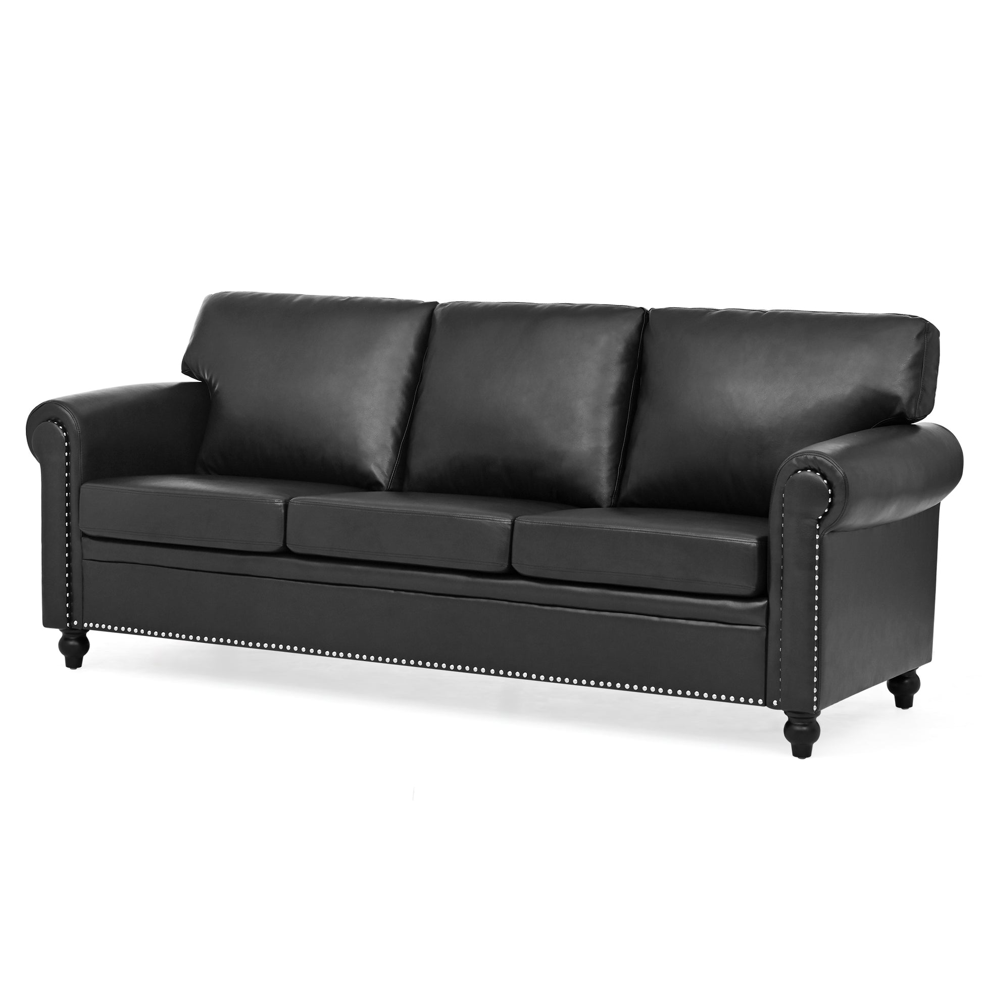 3 Seater Sofa. Black Pu Foam Fabric