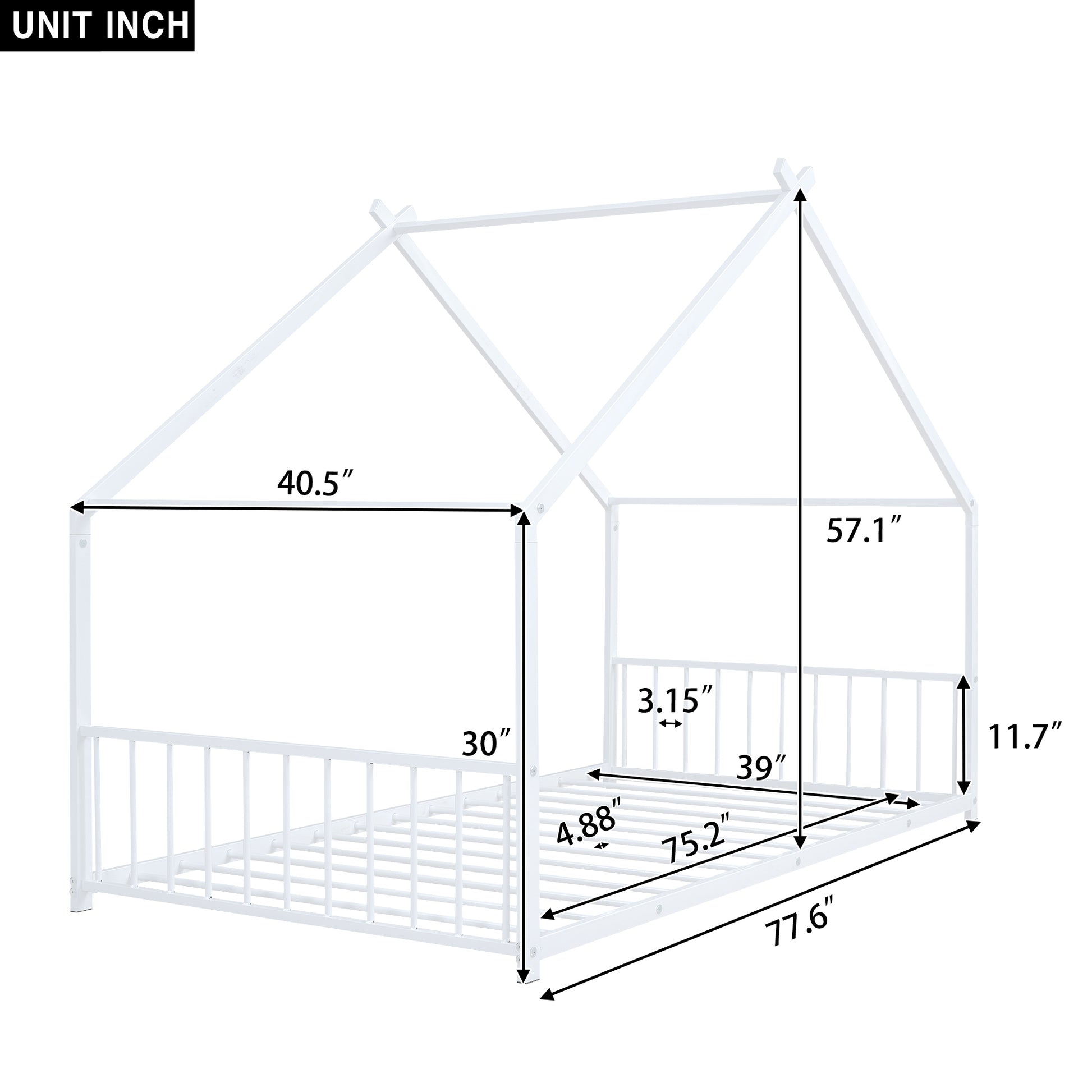 Twin Size Metal House Bed, White White Metal