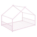 Full Size Metal House Bed, Pink Pink Metal