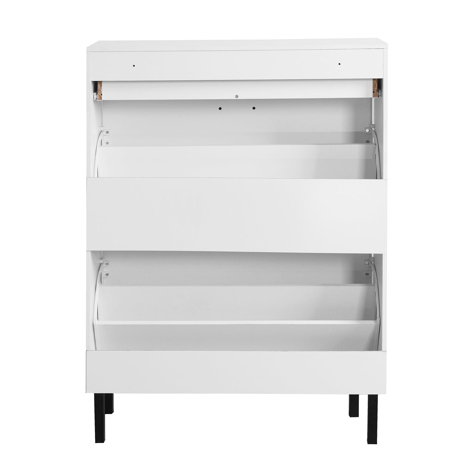 Shoe Cabinet, Freestanding Shoe Rack Storage Organizer With Drawers & Metal Legs, Modern Shoe Storage Cabinet With 2 Flip Drawers For Entryway 3 4 Spaces White Particle Board