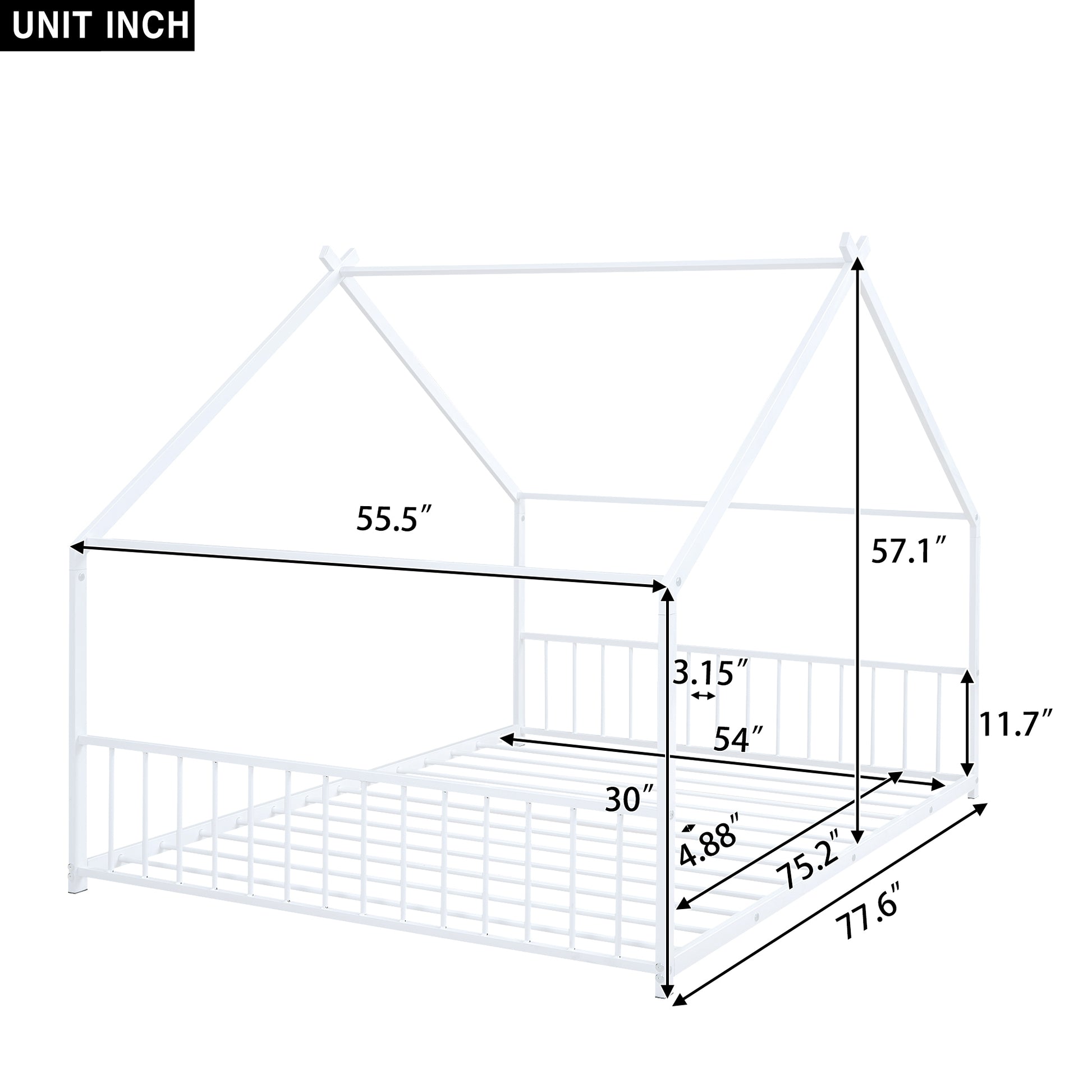 Full Size Metal House Bed, White White Metal