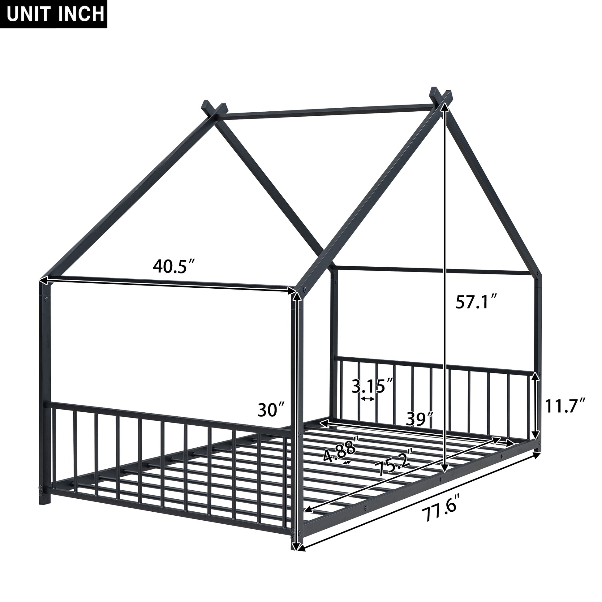 Twin Size Metal House Bed, Black Black Metal