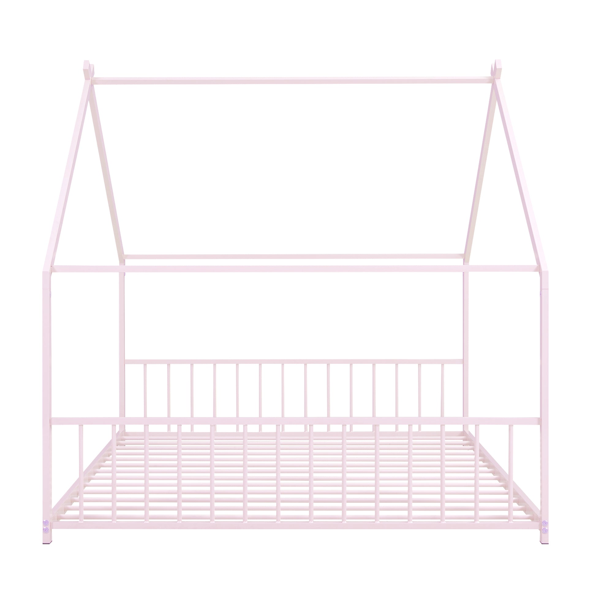 Full Size Metal House Bed, Pink Pink Metal