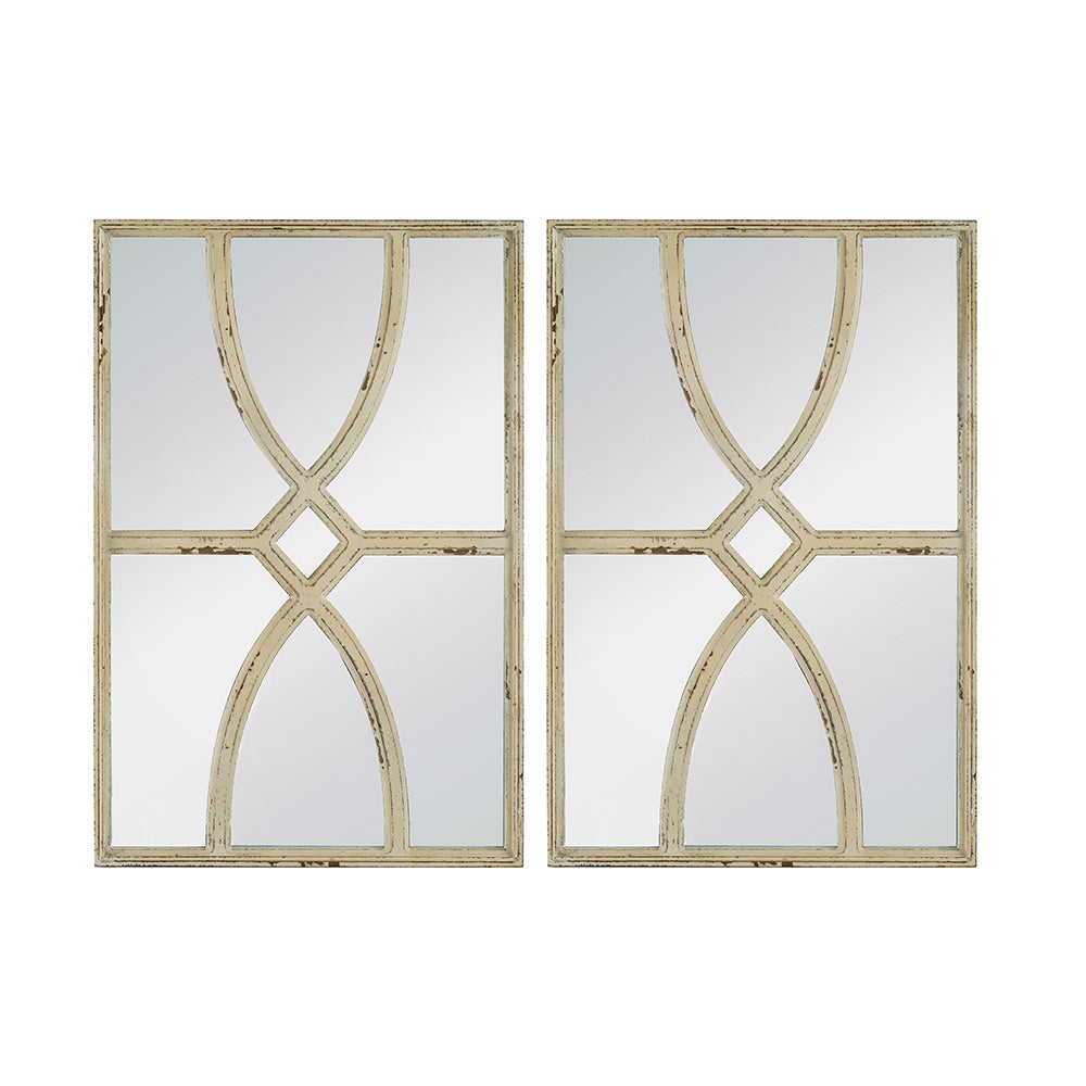 16" X 23" Rectangular Wooden Wall Mirrors With Distressed White Frame, Vertical Or Horizontal, Home Decor For Living Room, Set Of 2 White Wood Glass