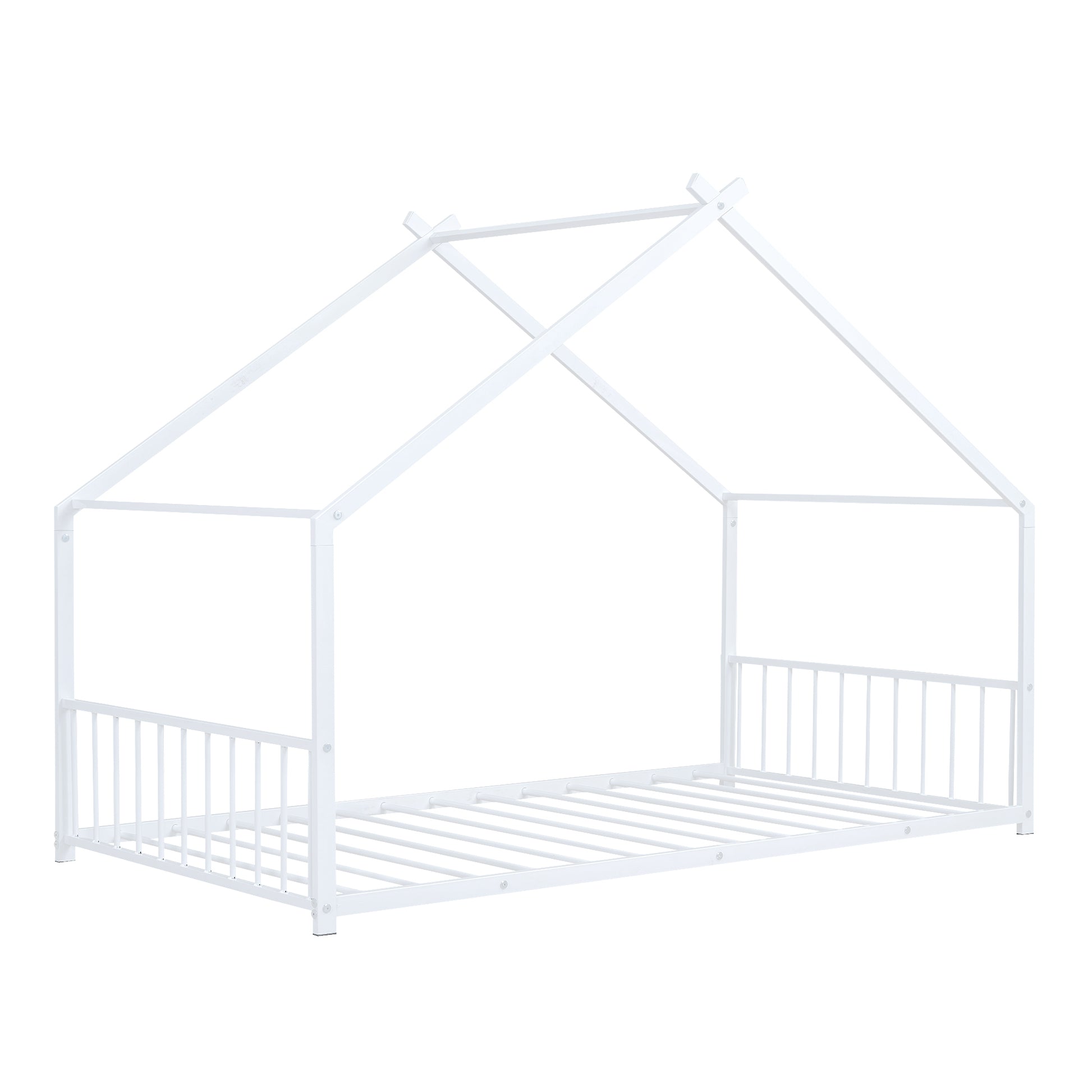 Twin Size Metal House Bed, White White Metal