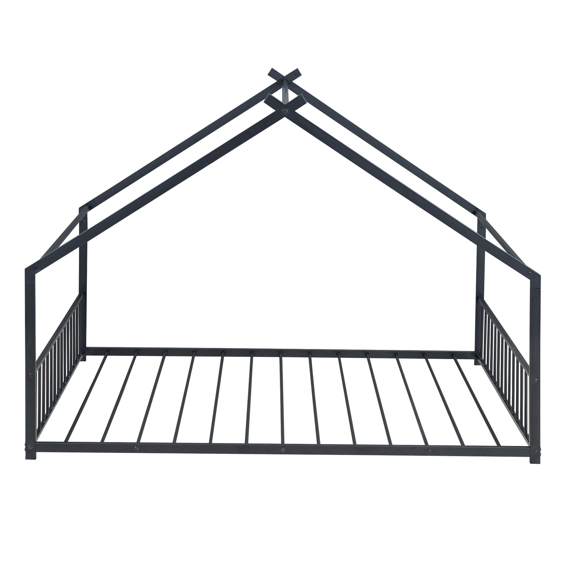 Full Size Metal House Bed, Black Black Metal