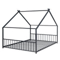 Full Size Metal House Bed, Black Black Metal