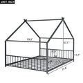 Full Size Metal House Bed, Black Black Metal