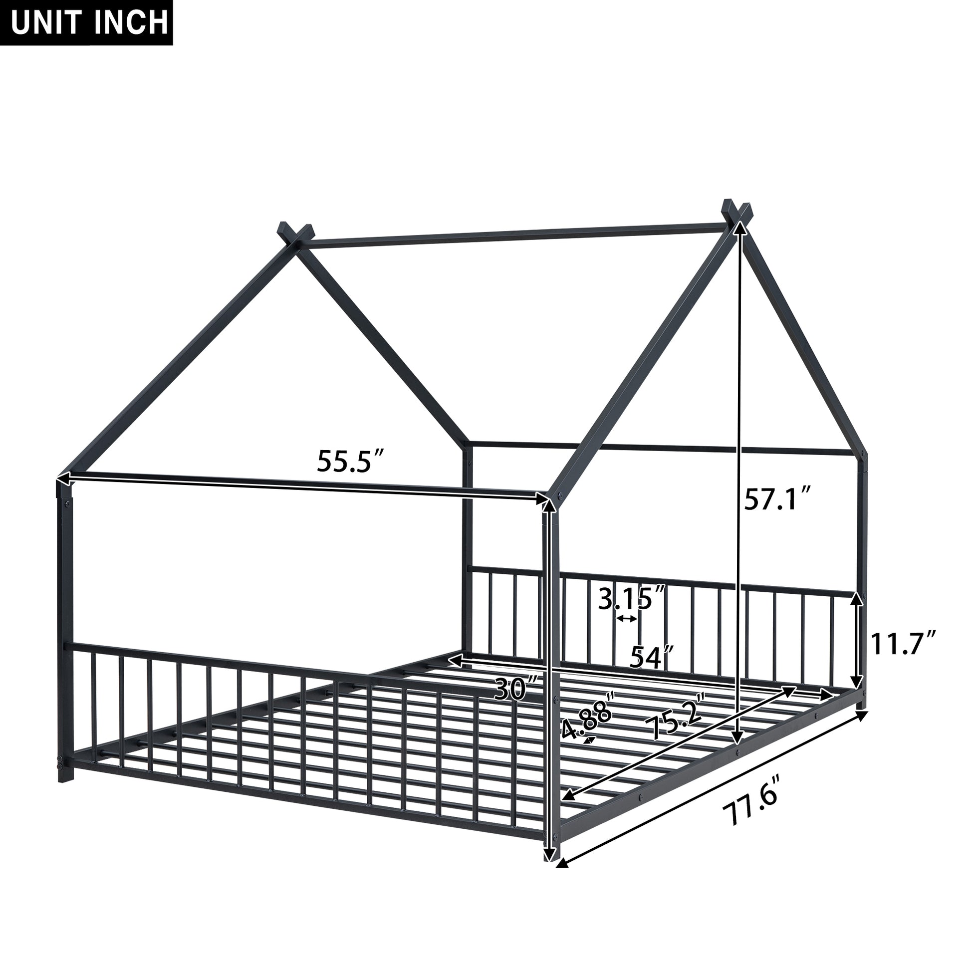 Full Size Metal House Bed, Black Black Metal