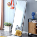 The 4Th Generation Gray Solid Wood Frame Full Body Mirror, Dressing Mirror, Bedroom Porch, Decorative Mirror, Clothing Mirror, Floor Mirror, Wall Mirror. Gray Glass