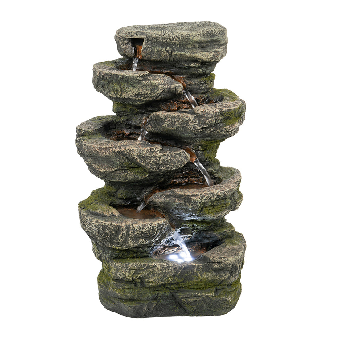 9X5X14" Indoor Gray Stone Look Water Fountain, 7 Tier Polyresin Cascading Rock Tabletop Fountain With Led Light Gray Garden & Outdoor Rustic,Traditional Polyresin