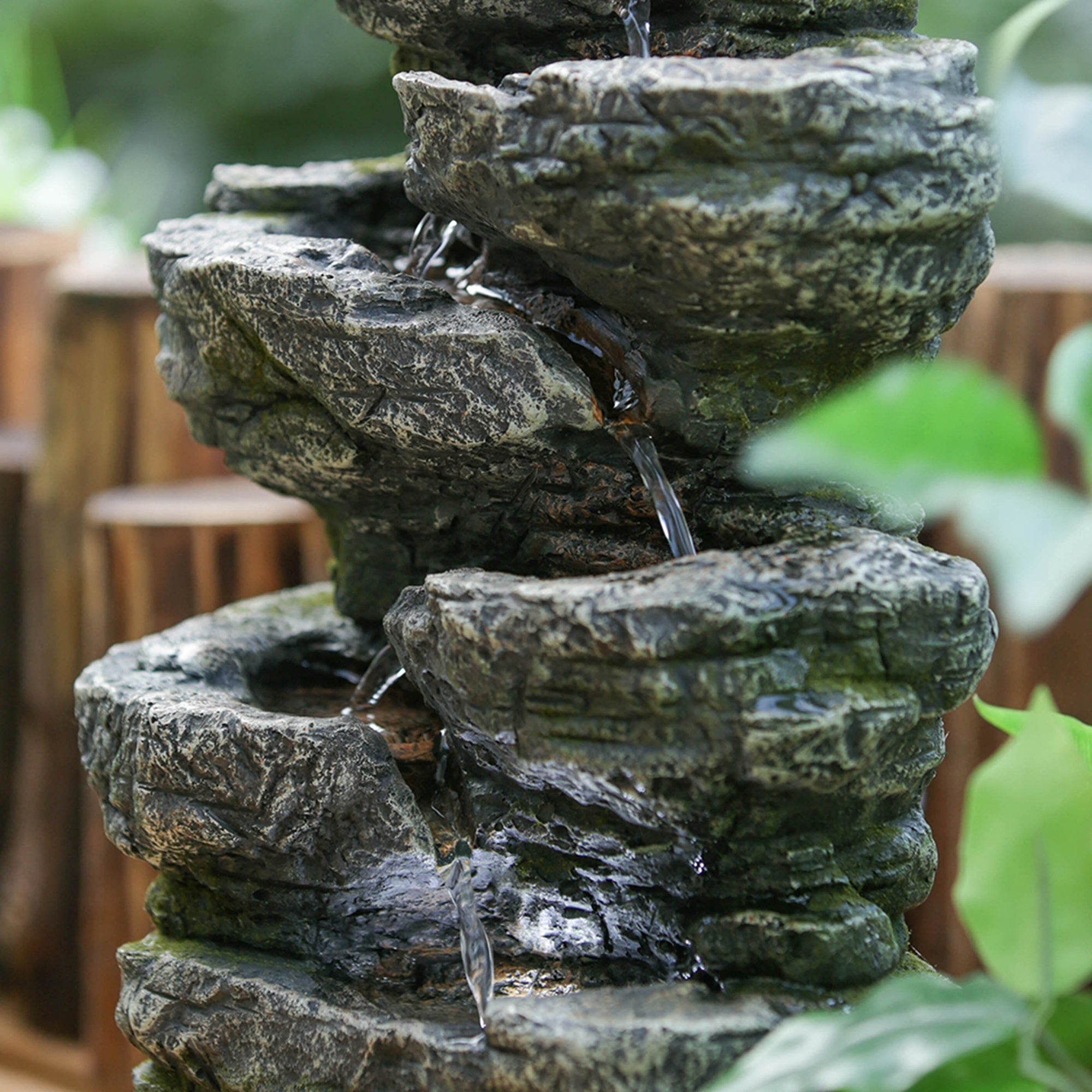 9x5x14" Indoor Gray Stone Look Water Fountain, 7 tier gray-garden &