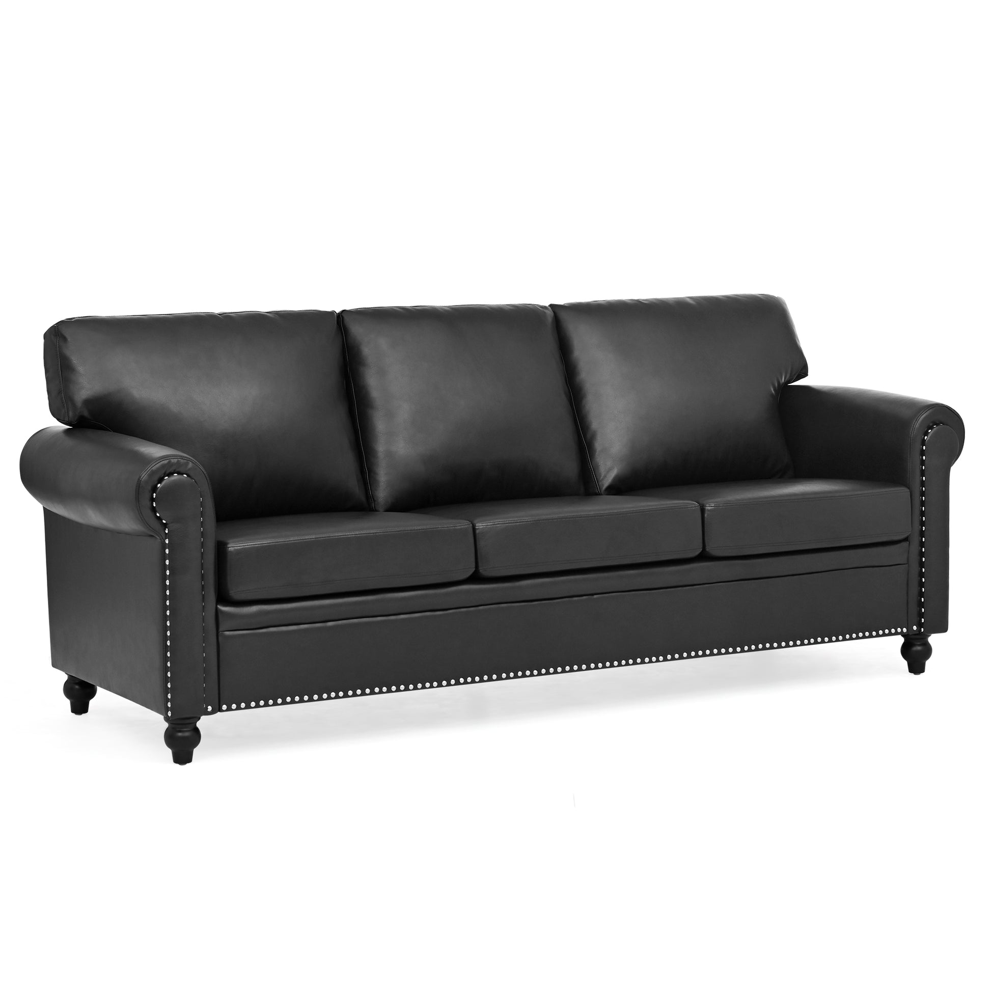 3 Seater Sofa. Black Pu Foam Fabric