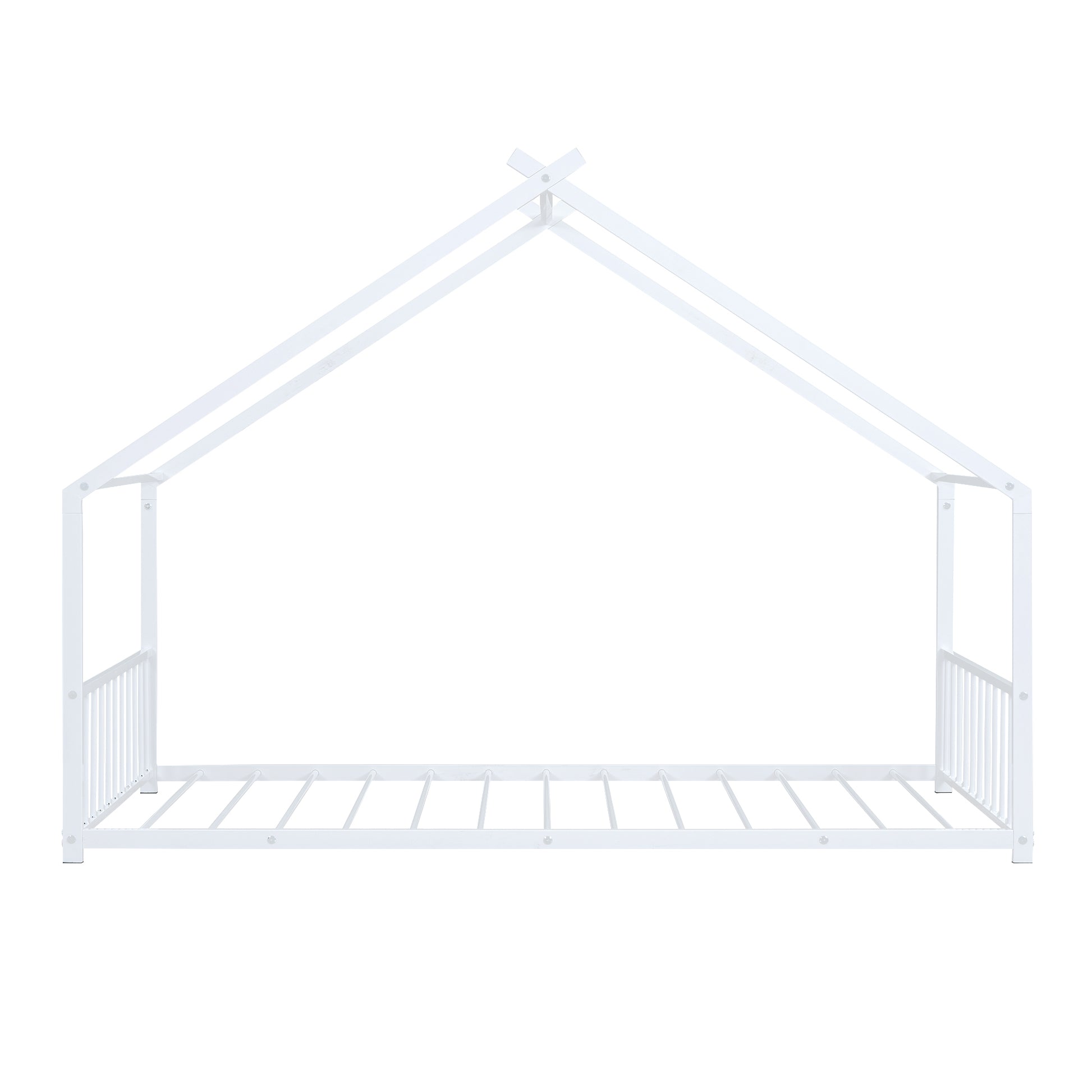 Twin Size Metal House Bed, White White Metal