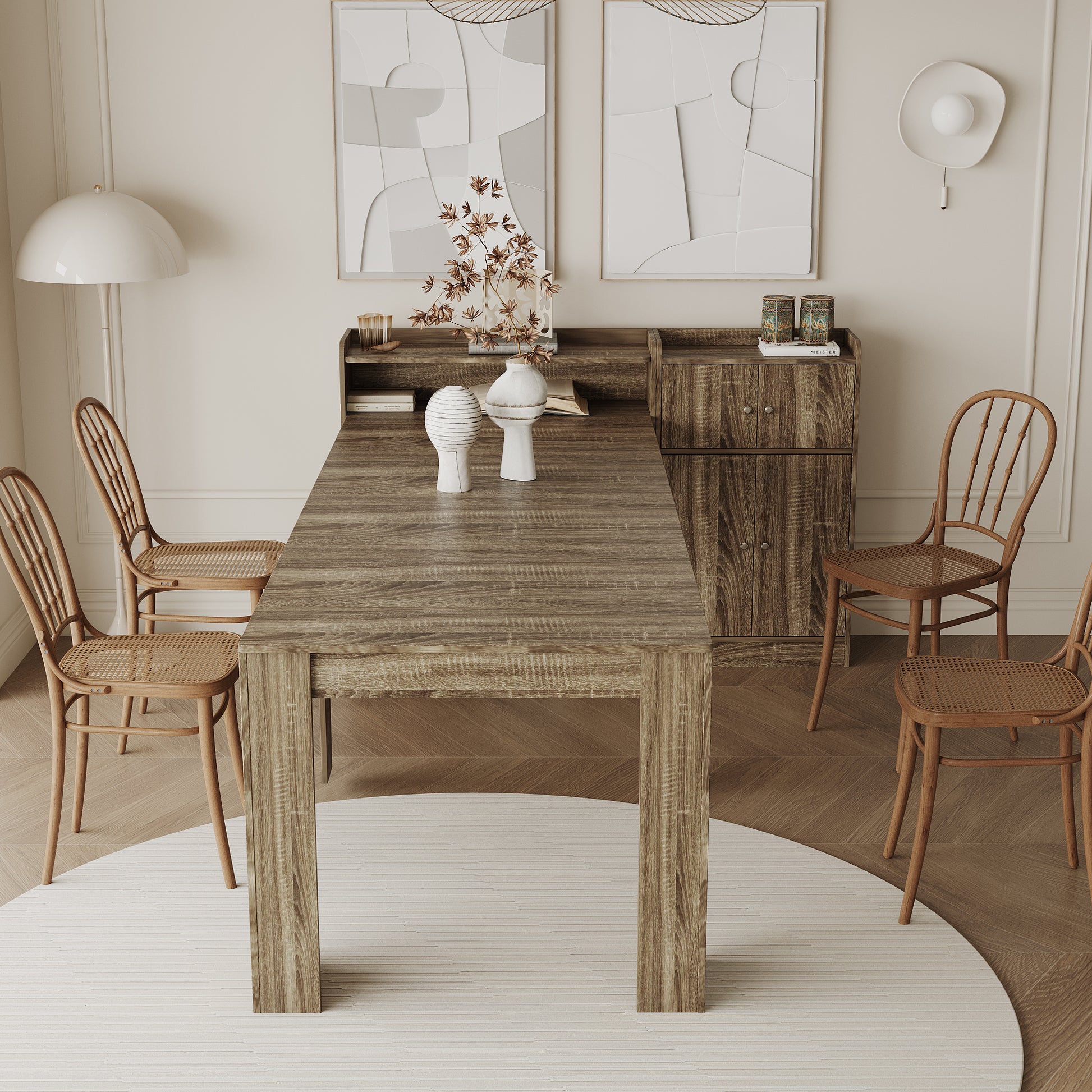 Modern Extendable Dining Table With Storage Barnwood Mdf