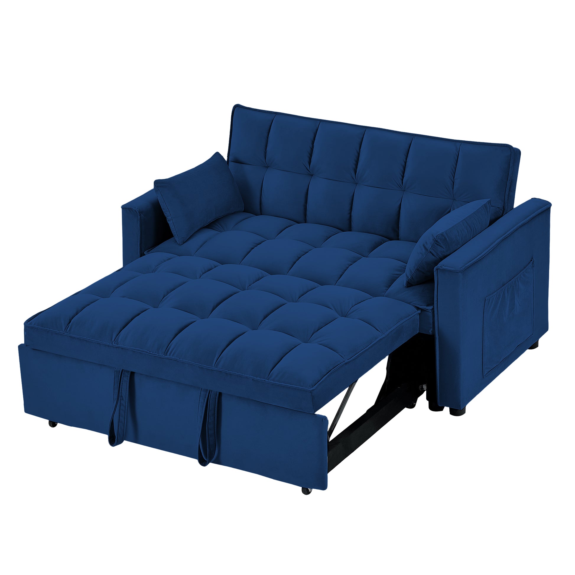 Sleeper Sofa Couch W Pull Out Bed, 55" Modern Velvet Convertible Sleeper Sofa Bed, Small Beautiful Seat Sofa Bed W Pillows & Side Pockets For Small Space, Living Room, Apartment,Blue Blue Velvet 2 Seat