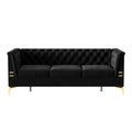 Fx P83 Bk2 Sofa Luxurious Black Velvet Sofa With Gold Legs Modern Chesterfield Design, Tufted Upholstery, 3 Seat Couch For Living Room And Office Black Velvet 3 Seat