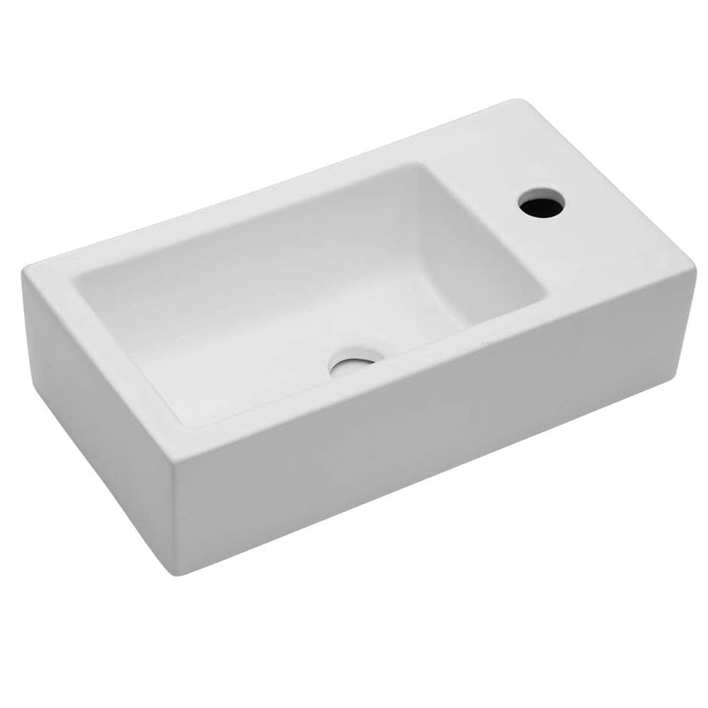 18X10 Inch White Ceramic Rectangle Wall Mount Bathroom Sink With Single Faucet Hole White Ceramic