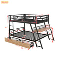 Full Size Metal Bunk Bed With Built In Desk, Light And 2 Drawers, Black Box Spring Not Required Full Black Metal Bedroom Bunk Metal & Wood