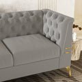 Fx P83 Lg2 Sofa Modern Style Velvet Button Tufted Living Room Sofa With Removable Cushion & Solid Wood Legs Sofas Light Grey Velvet